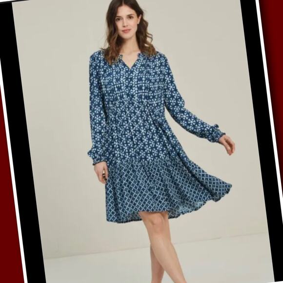 FAT FACE MAYE Indigo Blue SHIBORI PATCH Dress Sz 4 NWOT - Picture 11 of 11